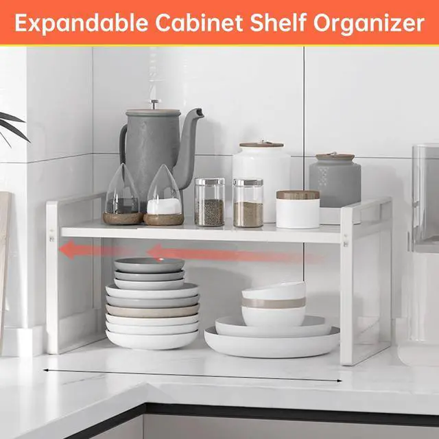 Alt view image 5 of 6 - Expandable Cabinet Shelf Organizer Rack 9 inch, Pantry Organizer Lengthen from 14 to 25 Large Kitchen Cabinet Storage Shelf Rack Storage Organizer whiteSpice Rack Expandable Shelves,