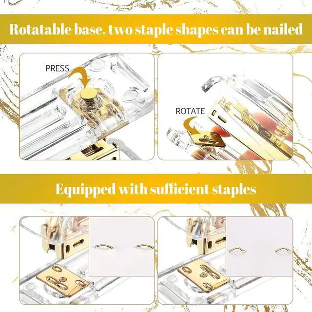 Alt view image 4 of 7 - Acrylic Gold Tape Dispenser Gold Desktop Stapler Set, Office Supplies Includes Staple Remover, Tape Dispenser, Binder Clips, Paper Clips, Ballpoint Pen, Scissor, 1000pcs Staples Desk Accessory Kit