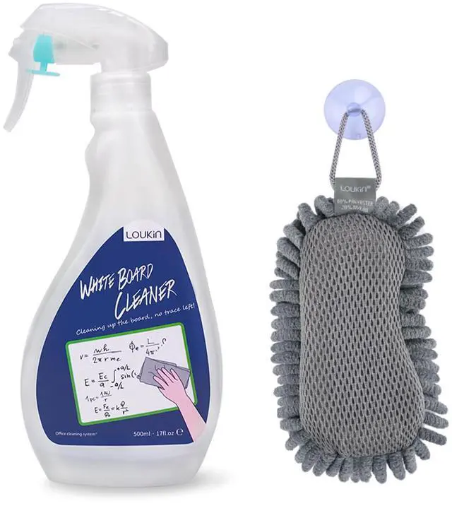 Main image of Non-Toxic Whiteboard Cleaner, 17 fl oz Dry Erase Board Cleaner, Low-Odor Whiteboard Cleaning Spray with Microfiber Shag Eraser, Removes Stubborn Marks from Whiteboards, Chalkboard