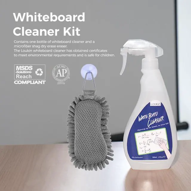 Alt view image 2 of 7 - Non-Toxic Whiteboard Cleaner, 17 fl oz Dry Erase Board Cleaner, Low-Odor Whiteboard Cleaning Spray with Microfiber Shag Eraser, Removes Stubborn Marks from Whiteboards, Chalkboard