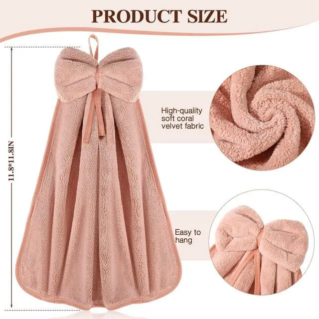 Alt view image 2 of 7 - 9 Pcs Bow Hand Towels with Hanging Loop Absorbent Soft Coral Fleece Microfiber Hanging Kitchen Towels for Bathroom and Quick Drying, 9 Colors