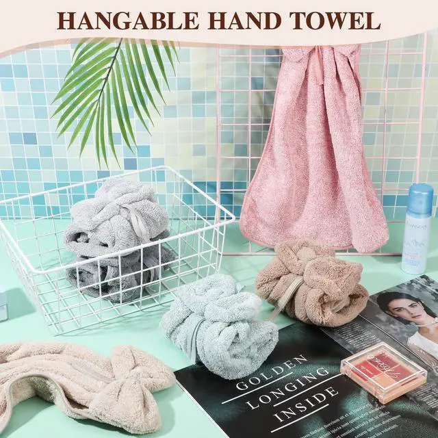 Alt view image 4 of 7 - 9 Pcs Bow Hand Towels with Hanging Loop Absorbent Soft Coral Fleece Microfiber Hanging Kitchen Towels for Bathroom and Quick Drying, 9 Colors