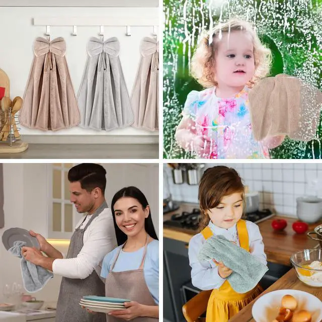 Alt view image 6 of 7 - 9 Pcs Bow Hand Towels with Hanging Loop Absorbent Soft Coral Fleece Microfiber Hanging Kitchen Towels for Bathroom and Quick Drying, 9 Colors