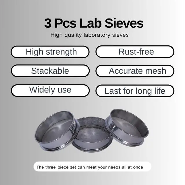 Alt view image 5 of 5 - 3 Pcs Lab Sieves6 Inch Diameter Test Sifter 10Mesh2.19mm80Mesh0.217mmand 200 Mesh0.077mm