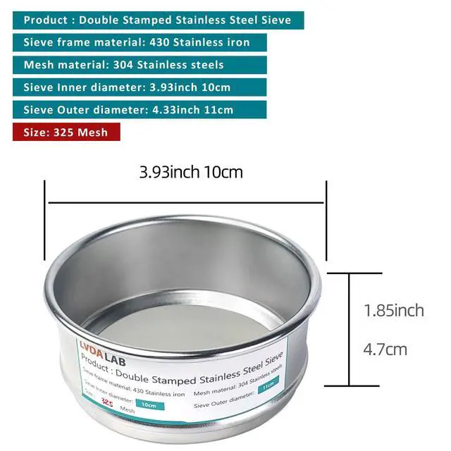 Alt view image 2 of 7 - 304 Stainless Steel Mesh Lab Sieve, 325 Mesh (0.045mm) Aperture Test Sieve, 4inch(10cm) Economy Standard Analysis Sample Test Sieves for Industrial Laboratory Homes