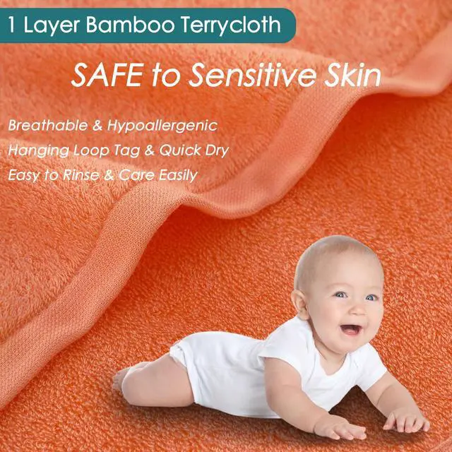 Alt view image 2 of 7 - Face Towels 6 Pack, Extra Large 13x13 inch Orange Wash Cloths for Face and Body, Super Soft and Absorbent Bath Washcloths on Sensitive Skin, Easy to Clean Quick Dry Facial Cleaning Cloths with Loop