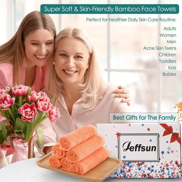 Alt view image 5 of 7 - Face Towels 6 Pack, Extra Large 13x13 inch Orange Wash Cloths for Face and Body, Super Soft and Absorbent Bath Washcloths on Sensitive Skin, Easy to Clean Quick Dry Facial Cleaning Cloths with Loop