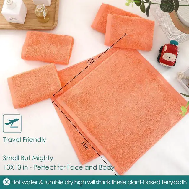 Alt view image 6 of 7 - Face Towels 6 Pack, Extra Large 13x13 inch Orange Wash Cloths for Face and Body, Super Soft and Absorbent Bath Washcloths on Sensitive Skin, Easy to Clean Quick Dry Facial Cleaning Cloths with Loop