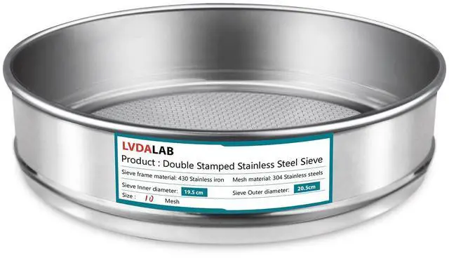 Main image of 304 Stainless Steel Mesh Lab Sieve, 10 Mesh (2mm) Aperture Test Sieve, 7.9Inch(20cm) Diameter Economy Standard Analysis Sample Test Sieves for Industrial Laboratory Homes