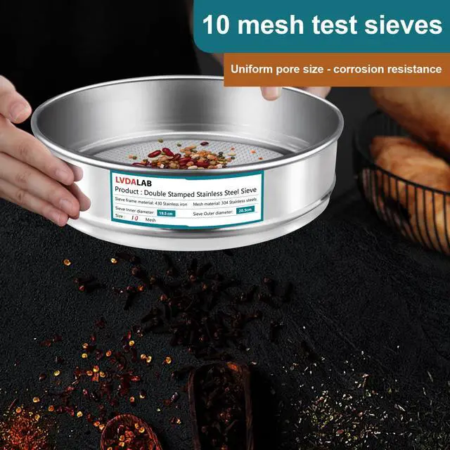 Alt view image 4 of 7 - 304 Stainless Steel Mesh Lab Sieve, 10 Mesh (2mm) Aperture Test Sieve, 7.9Inch(20cm) Diameter Economy Standard Analysis Sample Test Sieves for Industrial Laboratory Homes