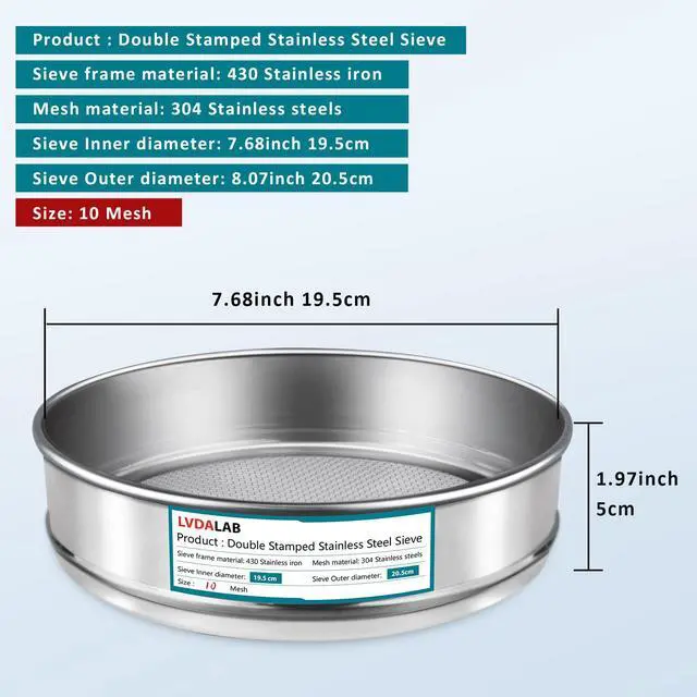 Alt view image 2 of 7 - 304 Stainless Steel Mesh Lab Sieve, 10 Mesh (2mm) Aperture Test Sieve, 7.9Inch(20cm) Diameter Economy Standard Analysis Sample Test Sieves for Industrial Laboratory Homes