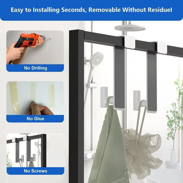 Alt view image 6 of 7 - 2-Pack Over The Door Hooks, Stainless Steel Door Hanger for Towels & Coats, Bathroom Towel Rack Coat Rack, Tool-Free Hooks for Hanging (White, Fits 1-3/4" Thick Door -T Shape 2 Pack)
