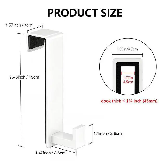 Alt view image 2 of 5 - Heavy Duty Over The Door Hooks, Easy Install Door Holder for Coats, Stainless Steel Hanger Hook for Bedroom, Office, Towel (White, L Shape 2 Pack, Fits 1-3/4'' Thick)