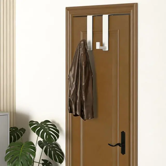 Alt view image 4 of 5 - Heavy Duty Over The Door Hooks, Easy Install Door Holder for Coats, Stainless Steel Hanger Hook for Bedroom, Office, Towel (White, L Shape 2 Pack, Fits 1-3/4'' Thick)