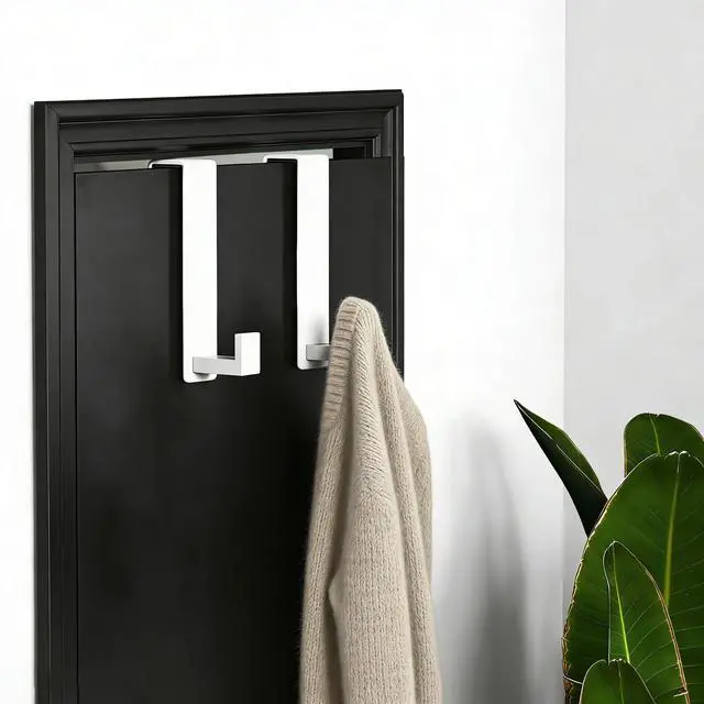 Alt view image 3 of 5 - Heavy Duty Over The Door Hooks, Easy Install Door Holder for Coats, Stainless Steel Hanger Hook for Bedroom, Office, Towel (White, L Shape 2 Pack, Fits 1-3/4'' Thick)