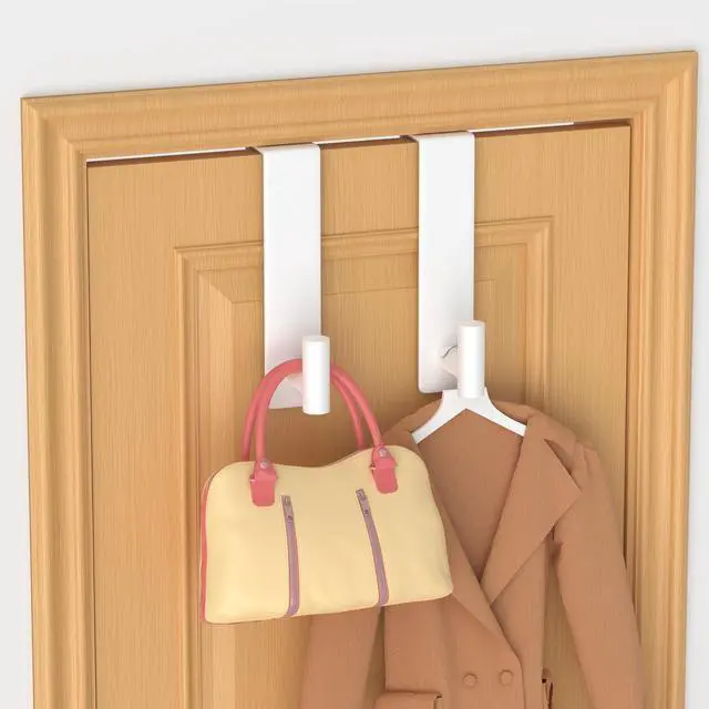 Alt view image 2 of 7 - 2-Pack Over The Door Hooks - Rustproof Stainless Steel Door Hangers for 1-3/4 Inch Doors, Non-Marking and Tool-Free Easy Install (White, T Shape)