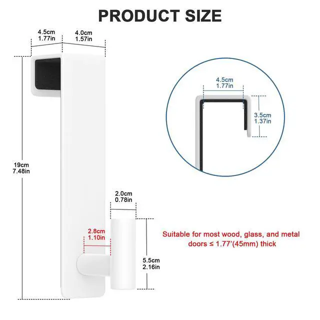Alt view image 3 of 7 - 2-Pack Over The Door Hooks - Rustproof Stainless Steel Door Hangers for 1-3/4 Inch Doors, Non-Marking and Tool-Free Easy Install (White, T Shape)