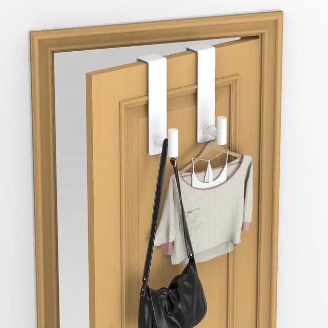 Alt view image 4 of 7 - 2-Pack Over The Door Hooks - Rustproof Stainless Steel Door Hangers for 1-3/4 Inch Doors, Non-Marking and Tool-Free Easy Install (White, T Shape)