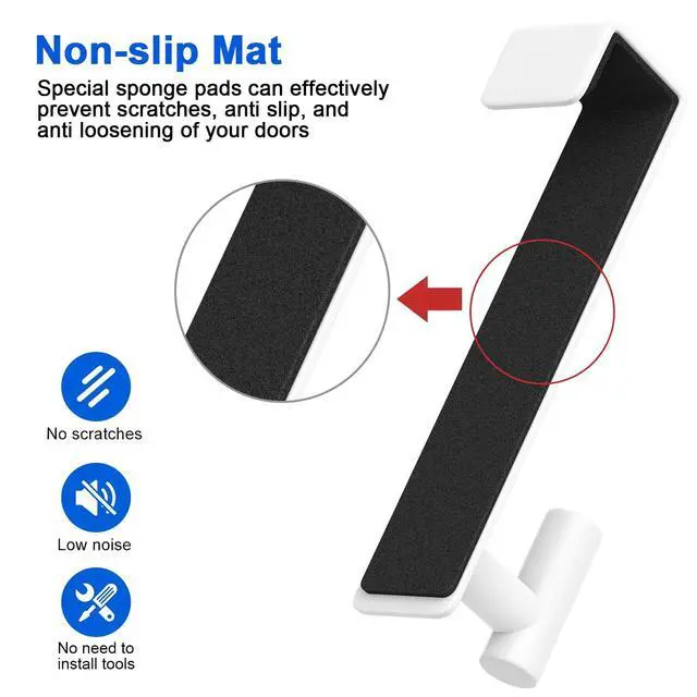 Alt view image 5 of 7 - 2-Pack Over The Door Hooks - Rustproof Stainless Steel Door Hangers for 1-3/4 Inch Doors, Non-Marking and Tool-Free Easy Install (White, T Shape)