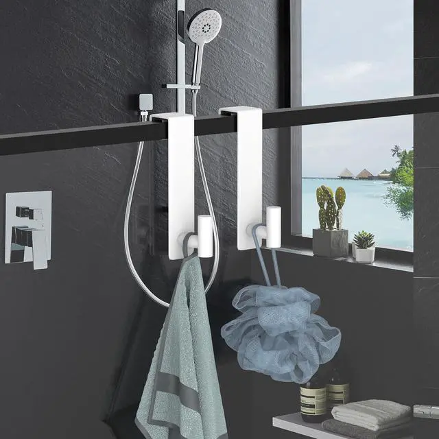Alt view image 6 of 7 - 2-Pack Over The Door Hooks - Rustproof Stainless Steel Door Hangers for 1-3/4 Inch Doors, Non-Marking and Tool-Free Easy Install (White, T Shape)