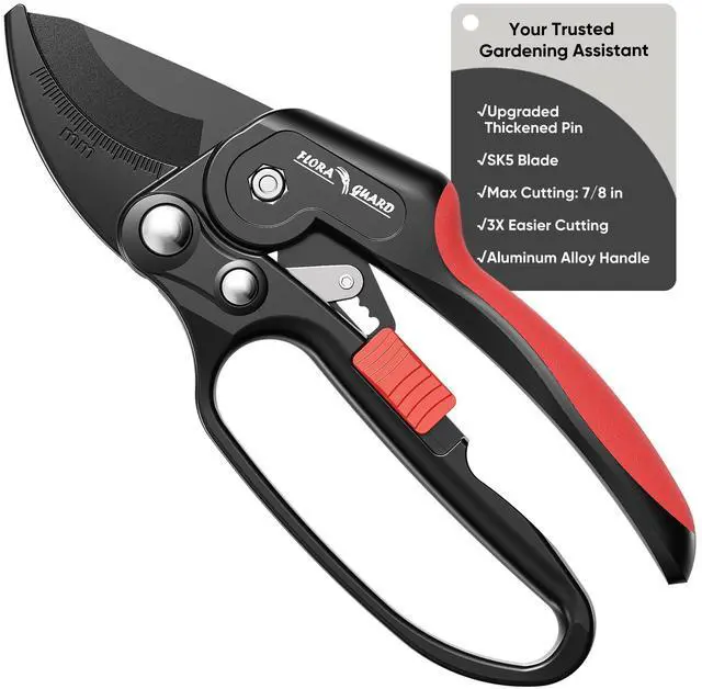 Main image of Ratchet Pruning Shears for Seniors & Arthritic Hands, Heavy Duty Garden Clippers with SK5 Steel Blade, 3-Step Ratcheting Pruners for Thick Branches, Easy Cutting up to 7/8 Inch