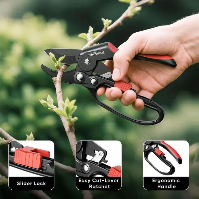 Alt view image 5 of 7 - Ratchet Pruning Shears for Seniors & Arthritic Hands, Heavy Duty Garden Clippers with SK5 Steel Blade, 3-Step Ratcheting Pruners for Thick Branches, Easy Cutting up to 7/8 Inch