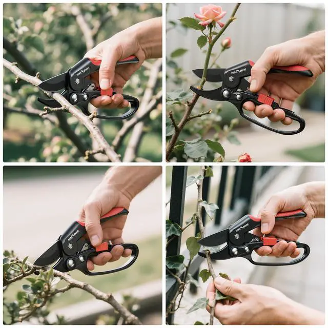 Alt view image 6 of 7 - Ratchet Pruning Shears for Seniors & Arthritic Hands, Heavy Duty Garden Clippers with SK5 Steel Blade, 3-Step Ratcheting Pruners for Thick Branches, Easy Cutting up to 7/8 Inch