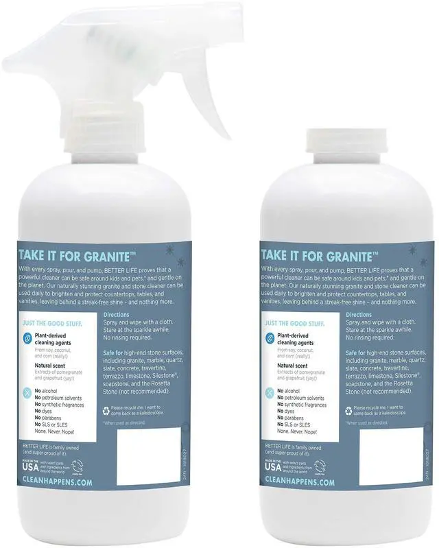 Alt view image 2 of 7 - Granite Cleaner and Polish - Stone Countertop Cleaner for Marble, Quartz, Slate, Concrete Surfaces or Floors - Streak-Free Granite Stain Remover - 16oz (Pack of 2) Pomegranate/Grapefruit