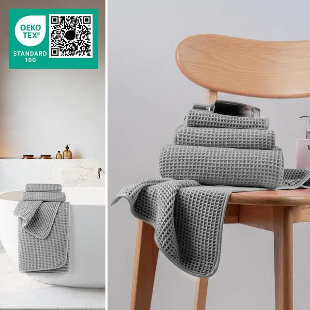 Alt view image 4 of 6 - Microfiber Waffle Bath Towels, 3 Pieces, Oversized, Soft, Absorbent, Fast Drying, Lint Free, Includes Bath, Face and Hand Towels 430 GSM