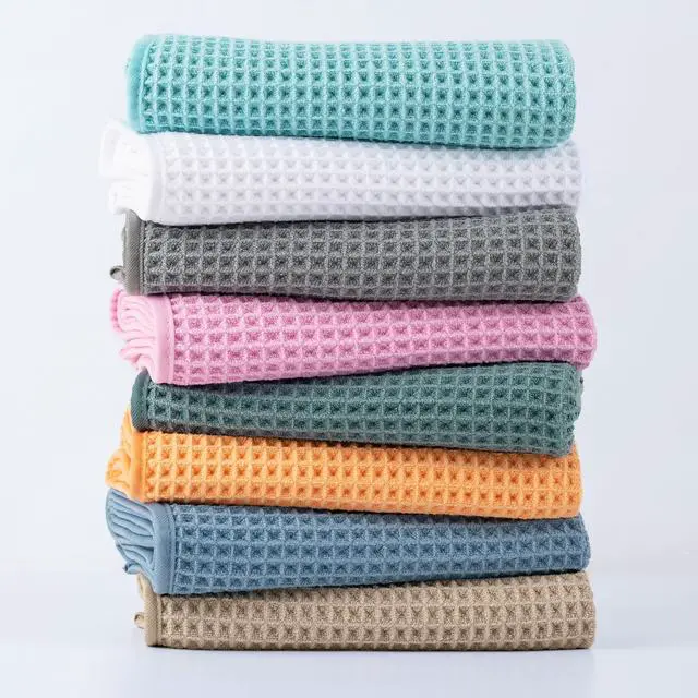 Alt view image 6 of 6 - Microfiber Waffle Bath Towels, 3 Pieces, Oversized, Soft, Absorbent, Fast Drying, Lint Free, Includes Bath, Face and Hand Towels 430 GSM