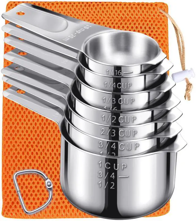 Main image of Cups, AMOHEE 7PCS Stainless Steel Measuring Cups with a Storage Bag for Cooking & Baking, Dishwasher Safe