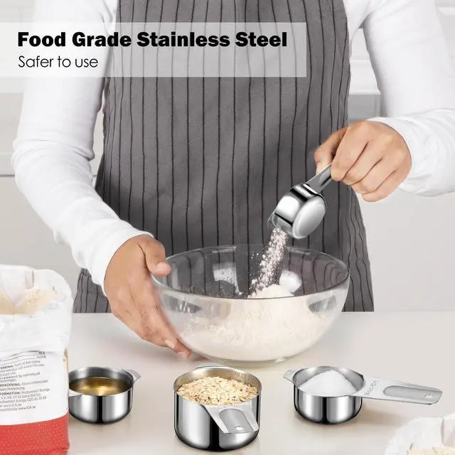 Alt view image 3 of 7 - Cups, AMOHEE 7PCS Stainless Steel Measuring Cups with a Storage Bag for Cooking & Baking, Dishwasher Safe