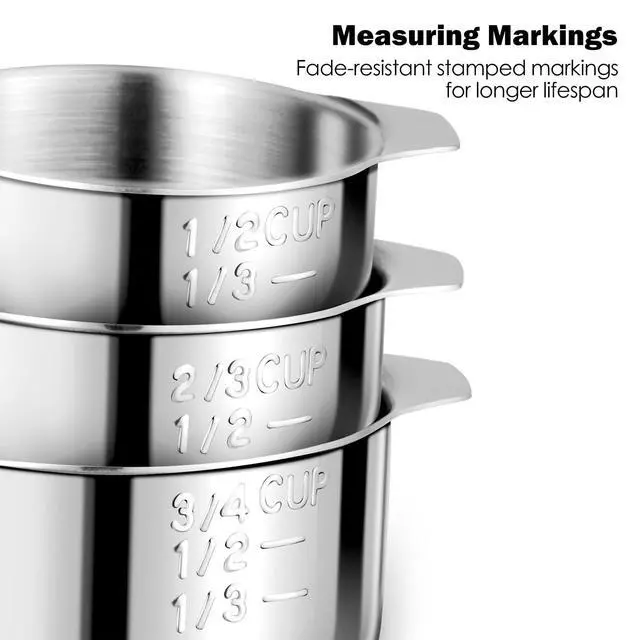 Alt view image 4 of 7 - Cups, AMOHEE 7PCS Stainless Steel Measuring Cups with a Storage Bag for Cooking & Baking, Dishwasher Safe
