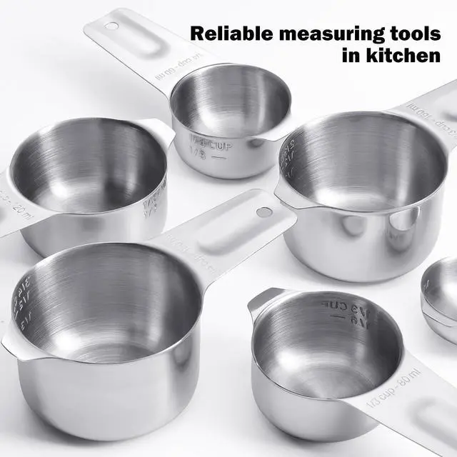 Alt view image 6 of 7 - Cups, AMOHEE 7PCS Stainless Steel Measuring Cups with a Storage Bag for Cooking & Baking, Dishwasher Safe