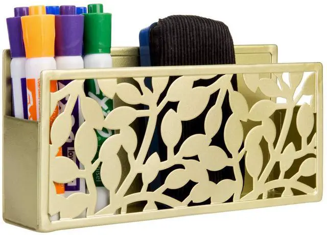 Main image of Magnetic Dry Erase Marker Holder Brass Metal for Whiteboard,Dry Erase Markers and Accessories Storage Basket Organizer with Floral Cutout Design