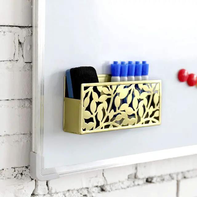 Alt view image 2 of 7 - Magnetic Dry Erase Marker Holder Brass Metal for Whiteboard,Dry Erase Markers and Accessories Storage Basket Organizer with Floral Cutout Design