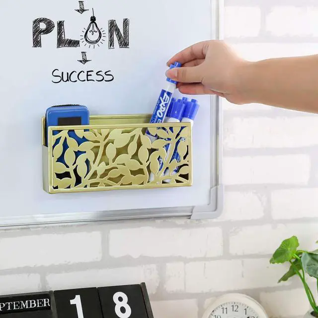 Alt view image 3 of 7 - Magnetic Dry Erase Marker Holder Brass Metal for Whiteboard,Dry Erase Markers and Accessories Storage Basket Organizer with Floral Cutout Design