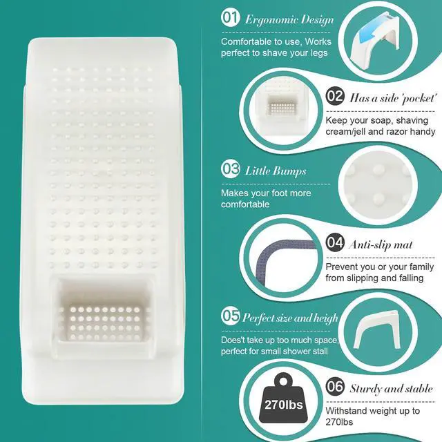 Alt view image 2 of 6 - Shower Foot Rest, Shower Foot Stool for Shaving Legs, Pedicure Foot Rest Stand