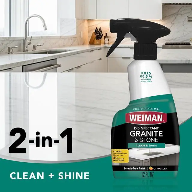 Alt view image 3 of 7 - Disinfectant Granite Daily Clean & Shine - 12 fl oz (2 Pack) Safely Clean Disinfect and Shine Granite Marble Soapstone Quartz Quartzite Slate Limestone Corian Laminate Tile Countertop