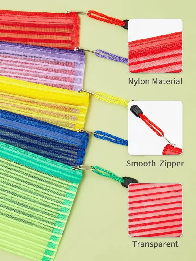 Alt view image 3 of 7 - 40 Pack 10 Colors Zipper Mesh Pouch, Storage Pencil Pouches, Multipurpose Pencil Pouch Bulk for School and Office Supplies, Cosmetics Travel Accessories, Multicolor