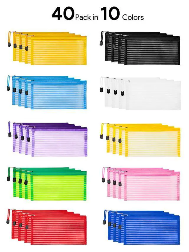 Alt view image 4 of 7 - 40 Pack 10 Colors Zipper Mesh Pouch, Storage Pencil Pouches, Multipurpose Pencil Pouch Bulk for School and Office Supplies, Cosmetics Travel Accessories, Multicolor