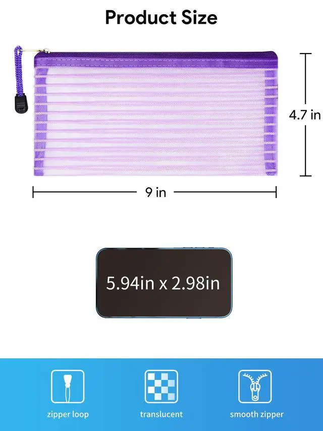 Alt view image 2 of 7 - 40 Pack 10 Colors Zipper Mesh Pouch, Storage Pencil Pouches, Multipurpose Pencil Pouch Bulk for School and Office Supplies, Cosmetics Travel Accessories, Multicolor