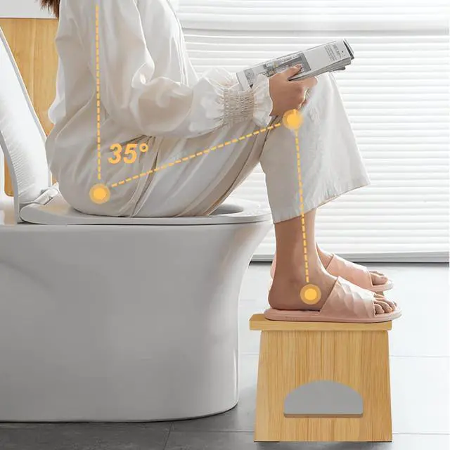 Alt view image 2 of 7 - Foldable Toilet Stool, 7 Inch Poop Stool for Bathroom, Bamboo Toilet Stool Squat Adult, Collapsible Squatting Potty Stool with Non-Slip Strip - Improve Squatting Posture and Comfort, Wood