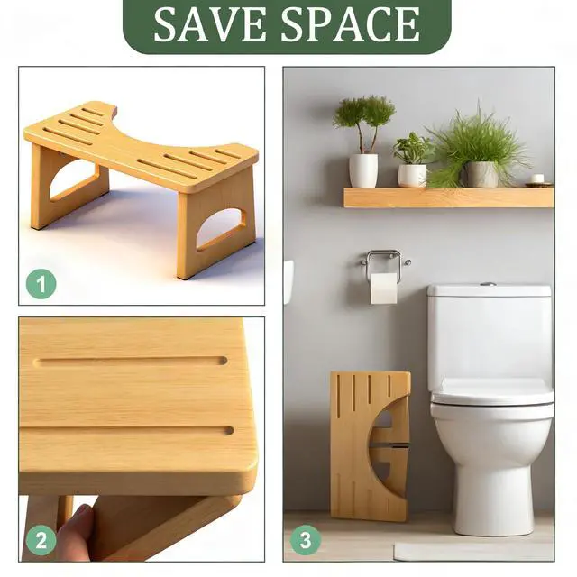 Alt view image 4 of 7 - Foldable Toilet Stool, 7 Inch Poop Stool for Bathroom, Bamboo Toilet Stool Squat Adult, Collapsible Squatting Potty Stool with Non-Slip Strip - Improve Squatting Posture and Comfort, Wood