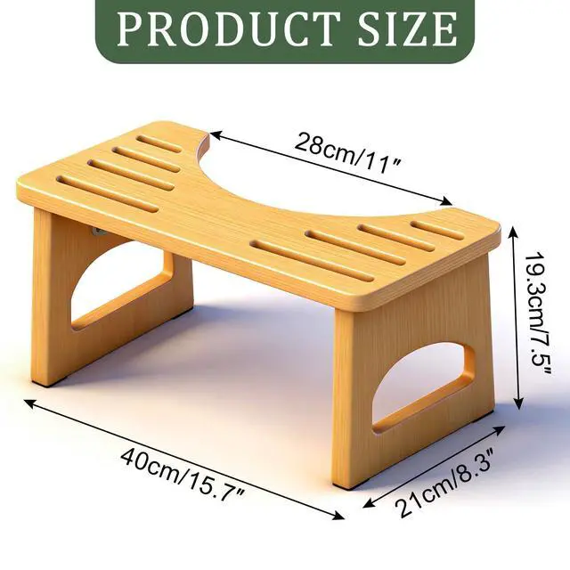 Alt view image 5 of 7 - Foldable Toilet Stool, 7 Inch Poop Stool for Bathroom, Bamboo Toilet Stool Squat Adult, Collapsible Squatting Potty Stool with Non-Slip Strip - Improve Squatting Posture and Comfort, Wood
