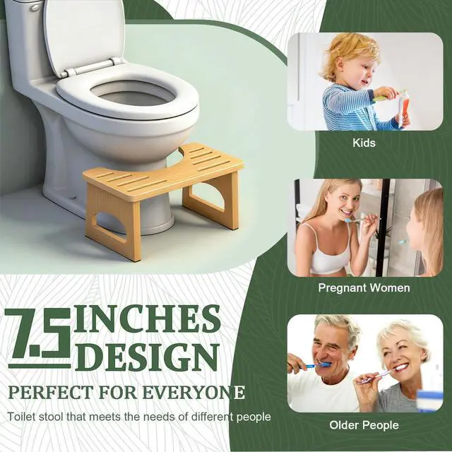Alt view image 3 of 7 - Foldable Toilet Stool, 7 Inch Poop Stool for Bathroom, Bamboo Toilet Stool Squat Adult, Collapsible Squatting Potty Stool with Non-Slip Strip - Improve Squatting Posture and Comfort, Wood
