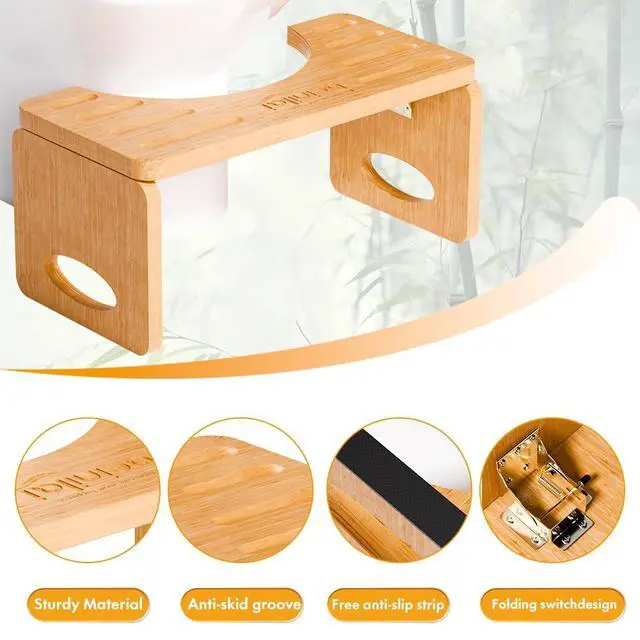 Alt view image 3 of 6 - Foldable Toilet Stool,7 Inches Poop Stool for Bathroom,Bamboo Toilet Stool Squat Adult,Potty Stool with Anti-Slip Strip