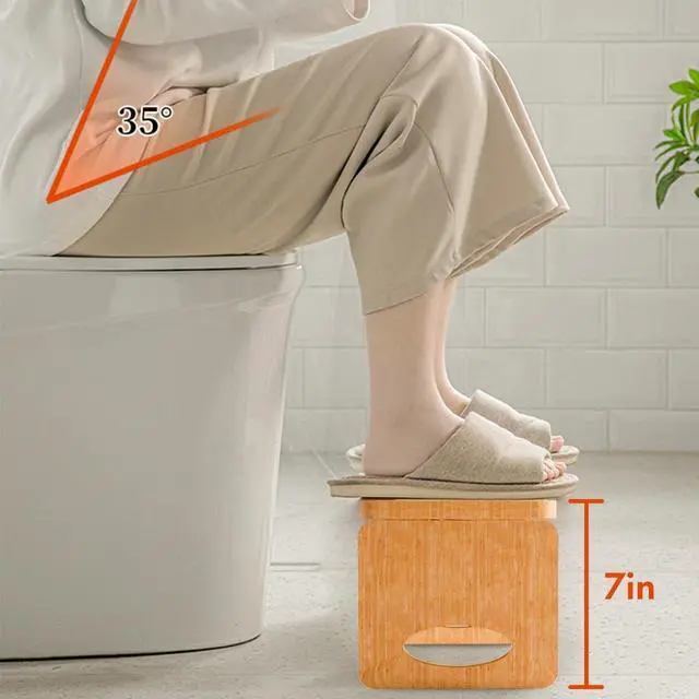 Alt view image 2 of 6 - Foldable Toilet Stool,7 Inches Poop Stool for Bathroom,Bamboo Toilet Stool Squat Adult,Potty Stool with Anti-Slip Strip