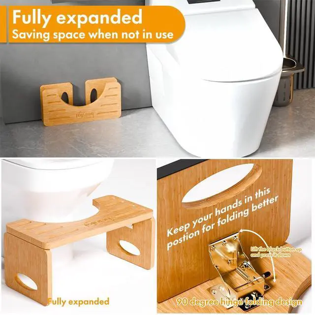Alt view image 4 of 6 - Foldable Toilet Stool,7 Inches Poop Stool for Bathroom,Bamboo Toilet Stool Squat Adult,Potty Stool with Anti-Slip Strip