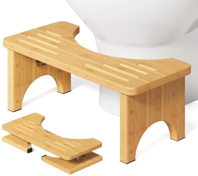 Main image of Squatting Potty for Adults Foldable, 7In Bamboo Toilet Stool Squat Adult and Kids, Wood Travel Poop Stool for Bathroom, Wooden Portable Toilet Foot Step, Premium Flip Pooping Potty Stool
